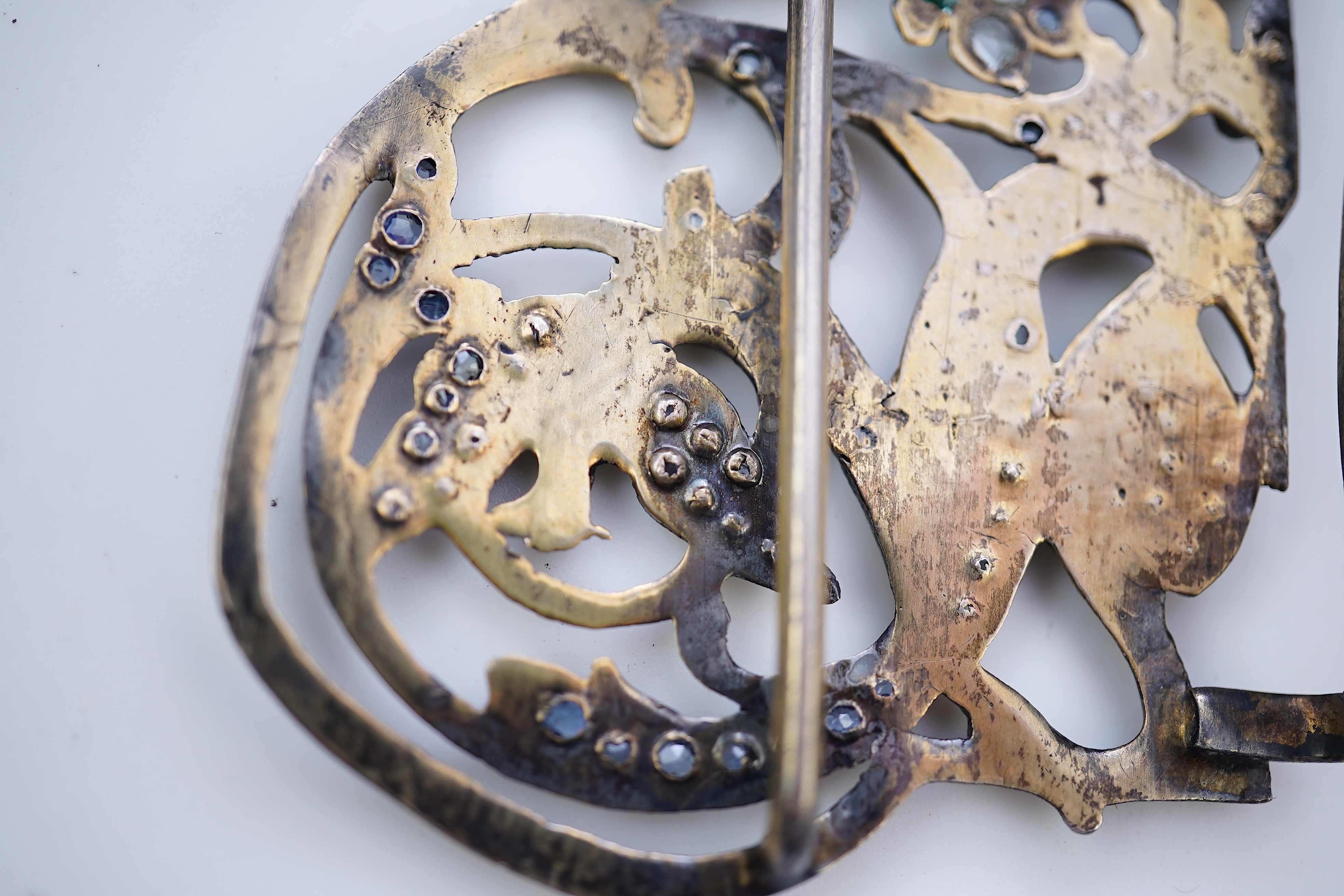 An Art Nouveau gem-set and seed pearl belt buckle, circa 1900